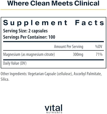 Vital Nutrients Magnesium Citrate 150mg - Promotes Relaxation - Supports Sleep, Bone, Heart, Muscle, Kidney, & Nerve Health* - Vegan Supplement - Gluten, Dairy, Soy Free - 100 Capsules