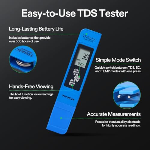 VIVOSUN Digital pH Meter TDS EC Meter for Water 0.01 Accuracy Hydroponics | ±0.01 pH Accuracy, ATC, Auto Calibration, LCD Display, Hold Function, for Hydroponics Aquarium Pool Drinking, UL Certified