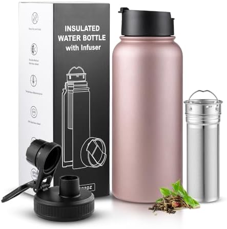 Sivaphe Tea Infuser Bottle With Removable Loose Leaf Tea Strainer Cup 18/8 Stainless Steel Portable Insulated Travel Tea Tumbler Black