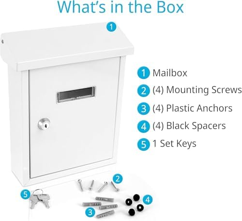 Serenelife Weatherproof Wall Mount Locking Mailbox Galvanized Steel Drop Box with Metal Flap for Mail Letters, Newspaper, Money Box