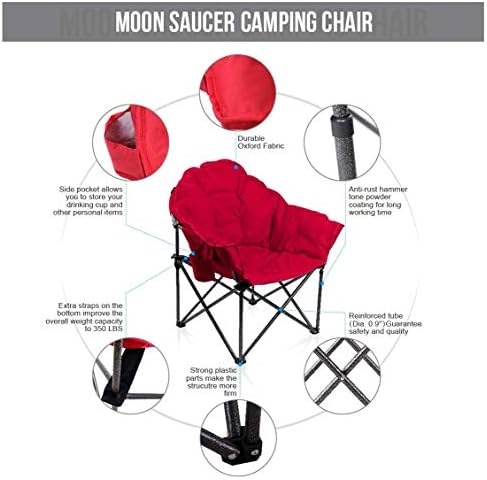 ALPHA CAMP Oversized Camping Chairs Padded Moon Round Chair Saucer Recliner with Folding Cup Holder and Carry Bag