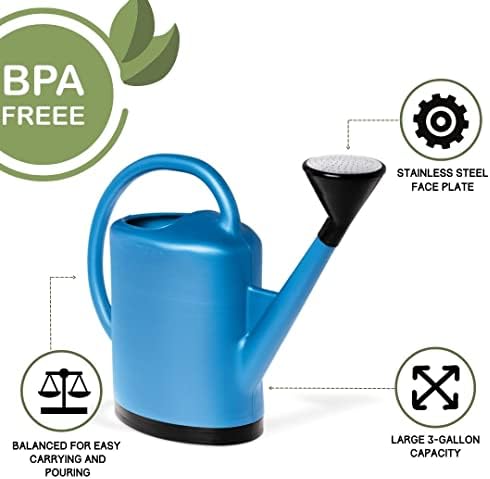 Gardener's Supply Company French Blue Watering Can, 3 Gallon, Blue | Indoor Outdoor, Water Container for Plants and Garden