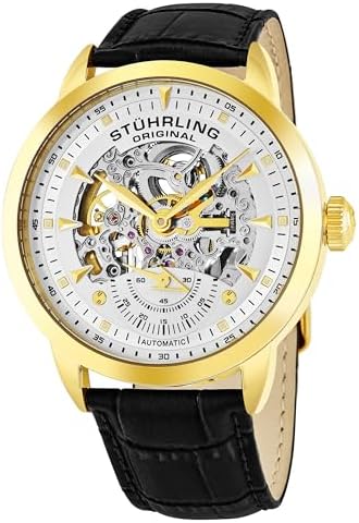 Stuhrling Original Mens Skeleton Automatic Dress Watch with Alligator Embossed Leather Strap Skeleton Dial