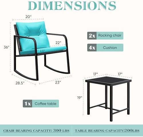 Greesum 3 Pieces Rocking Wicker Bistro Set,Patio Conversation Sets,Beige