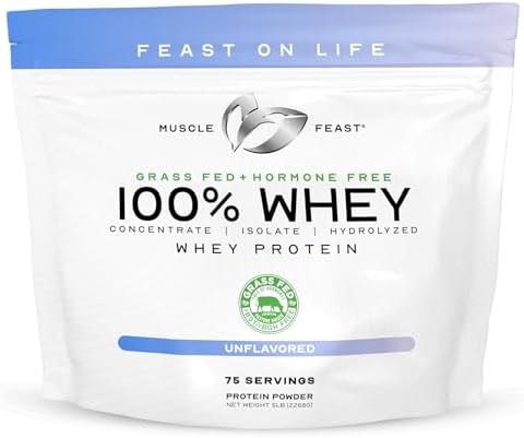 Muscle Feast 100% Grass Fed Whey Protein Powder Blend, Chocolate (2lb) | Whey Concentrate, Isolate & Hydrolyzed Protein Powder, All Natural, Hormone Free Pasture Raised Whey Protein for Women & Men
