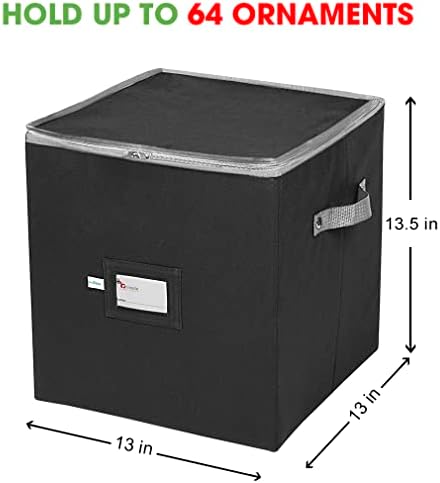 Christmas Ornament Storage Box, 4 Individual Trays Xmas Storage Container, Fits 64 Ornaments Decoration Balls, Constructed of Durable Polyester Material (Red)