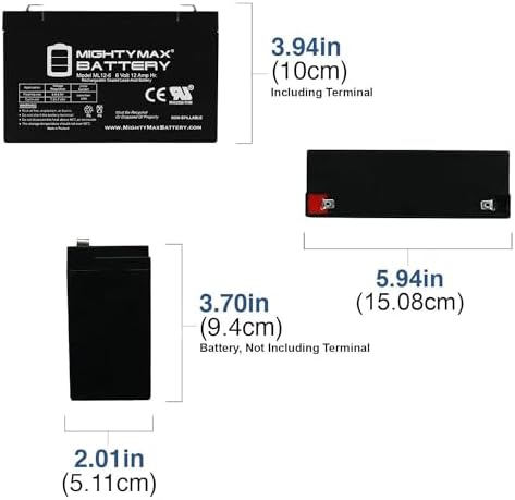 Mighty Max Battery ML12-6F2-6 Volt 12 AH, F2 Terminal, Rechargeable SLA AGM Battery