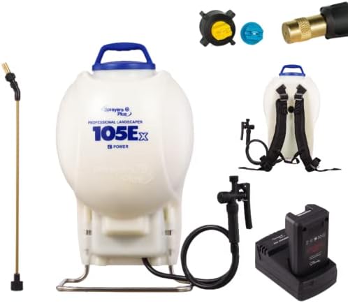 Sprayers Plus 105ex Backpack Sprayer 4 Gallon Battery Powered, 20V Lithium Battery, Chemcial Resistant Viton Seals Brass Wand