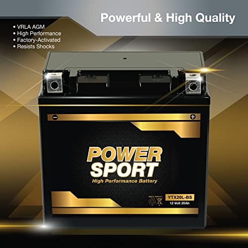 ExpertPower YTX20L-BS 12 Volt Batterry 20Ah SLA AGM Motorcycle Battery for Yamaha YFM660F Grizzly 660 4x4 2002-2008, 275 CCA, Sealed Lead Acid