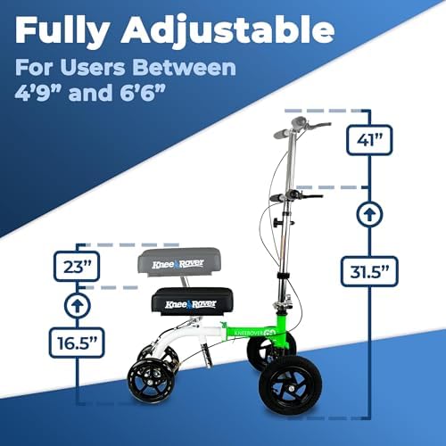 KneeRover GO Hybrid Knee Scooter for Adults, Green | Most Compact, All Terrain, Heavy Duty, For Foot Surgery & Broken Ankle Injuries