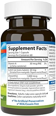 Carlson Lutein & Greens, 20 mg, Vision Support, 60 Vegetarian Capsules | Made with Lutemax 2020; Blue Light Protection; Eye Function
