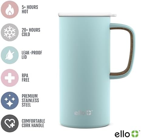 Ello Campy 18oz Insulated Stainless Steel Travel Mug with Handle, Avalon Sea