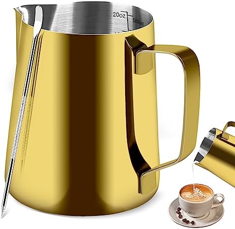 Stainless Steel Espresso Milk Frothing Pitcher - 12OZ/350ML Coffee Milk Frother Cup with Decorating Art Pen for Espresso Machine, Latte Art