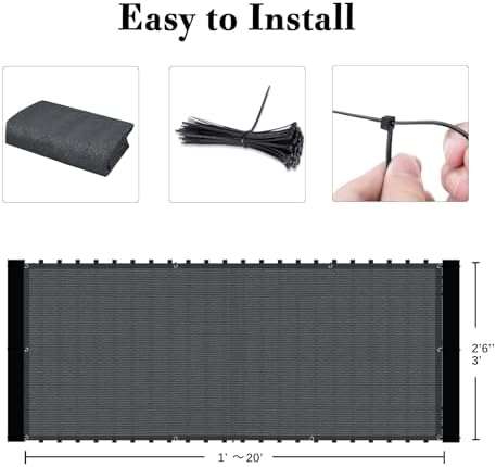 SUNLAX 3'x10' Black Balcony Privacy Screen Fence Windscreen 90% UV Block