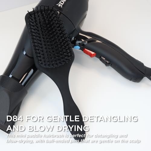 Denman (Black) Mini Paddle Cushion Hair Brush for Blow Drying, Detangling & On the Go Travel - Comfortable Styling