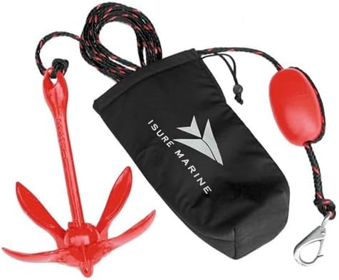 ISURE MARINE Kayak Anchor Kits Portable Folding Grapnel Anchor Buoy Kit Canoe Kayak Raft Boat Sailboat Fishing 3.5 lbs Marine Rope for Small Boats