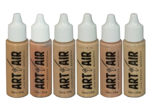 Professional Airbrush Cosmetic Makeup System/Fair to Medium Shades 6pc Foundation Set with Blush, Bronzer, Shimmer and Primer Makeup Airbrush Kit