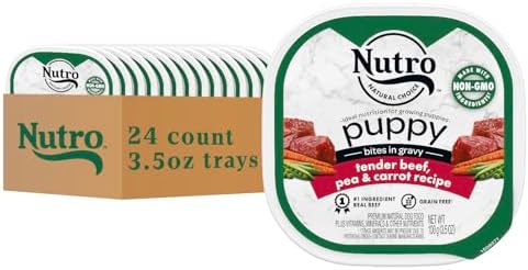 Nutro Puppy Tender Cuts Wet Dog Food, Chicken & Rice, 3.5 oz, 24 count | Bites in gravy, real chicken #1 ingredient, 100% complete & balanced for puppies up to 1 year, no artificial flavors