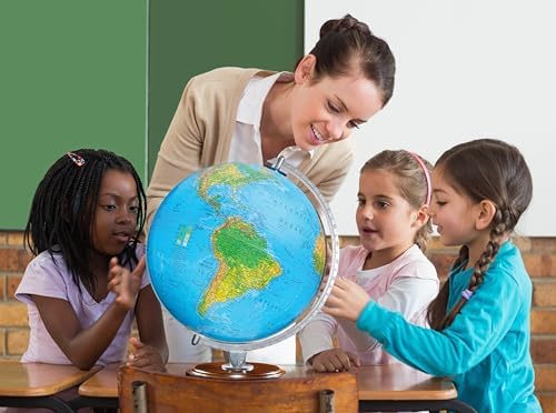 Replogle Student - Educational Classic World globe, Blue Ocean, Raised Relief feature, including a bonus map, made in USA, 12"/30cm diameter