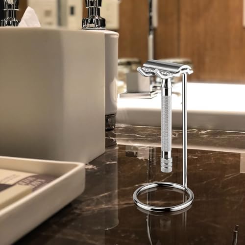 Linkidea Stainless Steel Razor Stand, Deluxe Men's Travel Shaver Holder, Shaving Support Compatible with Long Handle Safety Razor, Fusion 5, ProShield