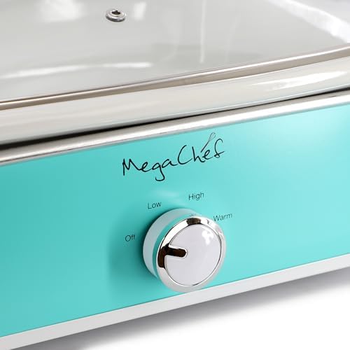MegaChef 3.5 Quart Rectangle Casserole Slow Cooker with 3 Temperature Settings, Carry Handles and Locking Tempered Glass Lid (Cream)