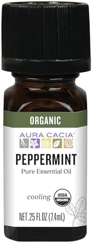 Aura Cacia Organic Peppermint Essential Oil, Mentha Piperita Oil, Cooling Aromatherapy for Diffusers, Skincare, Massage