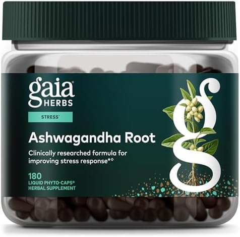 Gaia Herbs Ashwagandha Root 350 mg - Supports Balanced Energy Levels & Positive Outlook*- Supports Healthy Cortisol Balance* - 60 Vegan Liquid Phyto-Caps (30 Servings)