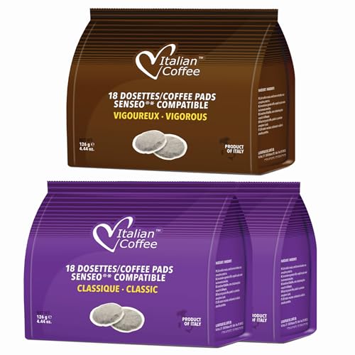 Italian Coffee pads combatible with Senseo Machines (54 Pads, Mix) | Compatible with Senseo Machines, Made in Italy, 100% filter paper pads, sampler with 3 blends, 18 pads each flavor