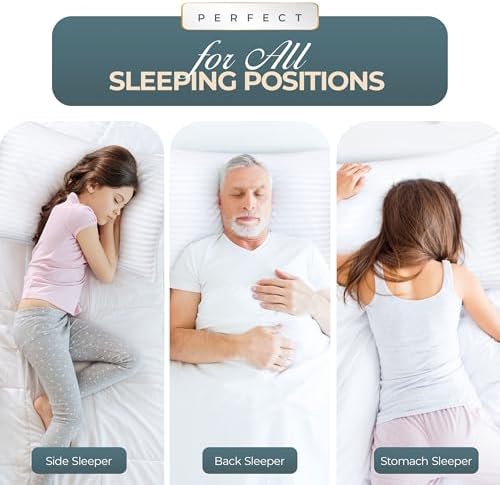 Utopia Bedding Hotel Bed Pillows for Sleeping, Pillows King Size Set of 2 | Down alternative pillows, cooling hotel quality, luxury comfort for back, side & stomach sleepers, Premium Stripes, White