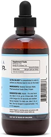 Ultra Silver® Colloidal Silver | 500 PPM, 8 Oz (236mL) | Mineral Supplement | True Colloidal Silver - with Dropper