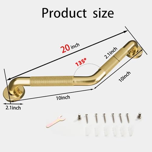 20 Inch Bathroom Grab Bar, Satin Brushed Nickel Angled Grab Bar with Anti-Slip Knurled Grip, Stainless Steel Bath Balance Bar, 1.0" Tube Safety Hand Rail Support, Handicap Elderly Assist Bath Handle