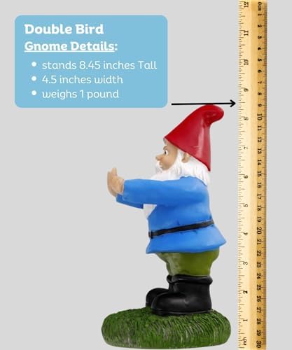 Gnometastic Middle Finger Gnome Statue 8.5in, The Original Double Bird Funny Garden Gnomes Statues Outdoor Decorations for Yard