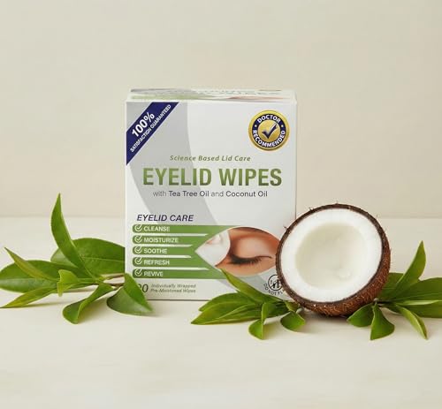 Lunovus Premium Eyelid Wipes With Tea Tree and Coconut Oil - Cleansing Wipes for People Itchy Eyes - Individually Wrapped - Box Of 30 Natural Eye