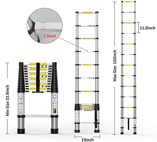 Telescoping Extension Ladder 12.5FT, Aluminum Telescopic Ladders with Carry Bag for Outdoor Indoor Use