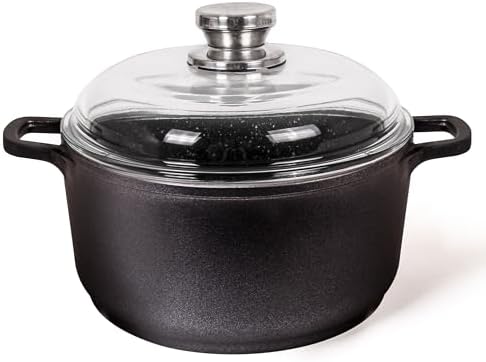 BergHOFF EuroCAST 11" Nonstick Stock pot 7qt., Glass Lid with Built-in Strainer, Induction Ready,Oven Safe