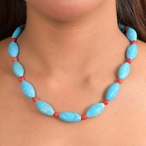 Dyed Blue Magnesite Coral 375 ctw Beaded Necklace in Platinum Over 18"