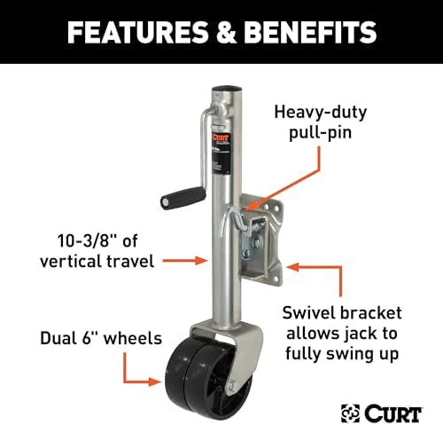 CURT 28155 Marine Boat Trailer Jack with 6-Inch Wheels, 1,500 lbs., 10-3/8 Inches Vertical Travel