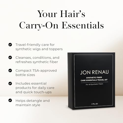 Jon Renau Synthetic Wig Care Travel Kit, 5-Piece Set - Wig Shampoo and Conditioner, Detangler Spray, Styling Gel, Wide Tooth Comb