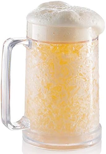 luxail Beer Mugs For Freezer, Double Wall Insulated Plastic Beer Glasses – Freezer Mugs, 16 oz – Perfect Frozen Beer Mugs for Home Bar Accessories