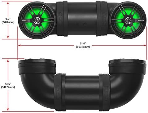 Soundstorm BTB8L 8 Inch 700W Bluetooth Amplified Marine Powersports UTV ATV Tube Speaker System with LED Lights, Black