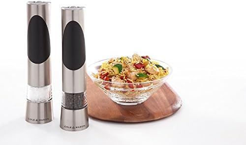 Cole & Mason Richmond Electronic Salt & Pepper Mill Gift Set - One-Button Electric Spice Grinder with Large Grinding Chamber - Requires 6 AAA