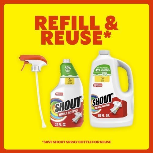 Shout Triple-Acting Laundry Stain Remover for Everyday Stains Liquid Refill, 60 Fl Oz