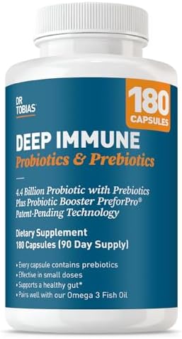 Dr. Tobias Deep Immune Probiotic + Prebiotic 60 Capsules | Gut Health | Dual Action Gut & Immune Support | DE111 Spore Forming Probiotics + PreforPro | Targeted Release | Shelf Stable | 30 Servings