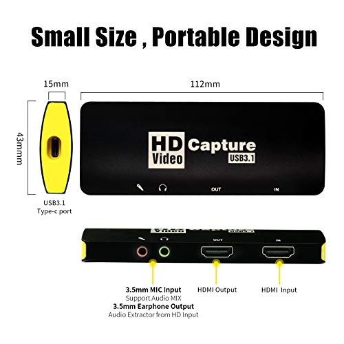 Mirabox Game Capture Card, USB3.1 Type C HDMI Capture Card