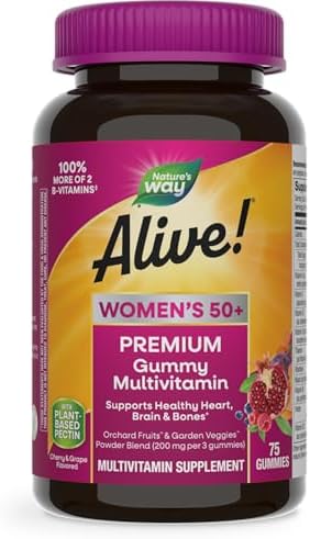 Nature's Way Alive! Premium Women's 50+ Gummy Multivitamin, 75 ct | 16 Nutrients; Grape and Cherry Flavored Gummies with Plant-Based Pectin; Supports Heart, Brain, Immune, Bone, and Eye Health*