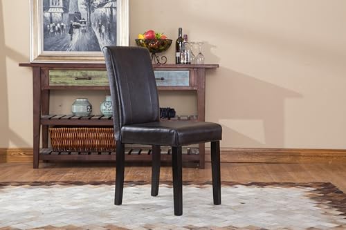 Roundhill Furniture C020BR Urban Style Solid Wood Leatherette Padded Parson Chair, Brown, Set of 2