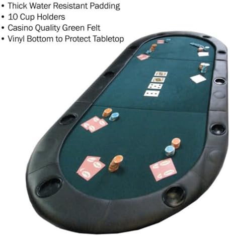 Foldable Poker Table Top - Water-Resistant Folding Mat with Cupholders and Padded Edges - Seats up to 10 People by Trademark Poker (Green)