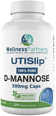 UTI Slip D-Mannose Non GMO Organic Source Veggie Capsules 90 Count (500 Mg)