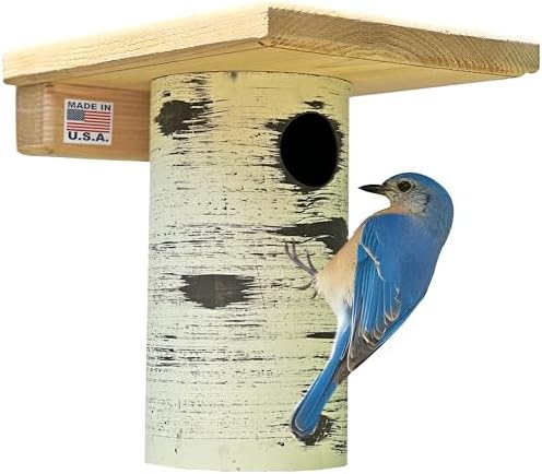DutchCrafters Pole Mount Gilbertson Bluebird House with Removable Base, Durable Weatherproof Birdhouse Blue Bird Nesting Box for Outdoors (Poly Roof, 1 1/2" Entrance Hole)