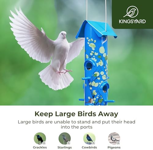 Kingsyard Metal Bird Feeders for Outdoors Hanging, Tube Bird Feeder | 14 in, 6 Feeding Ports, drainage holes, 2 lbs Seed Capacity, Weatherproof, Stays Dry & Fresh, Easy to Clean & Refill, Yellow